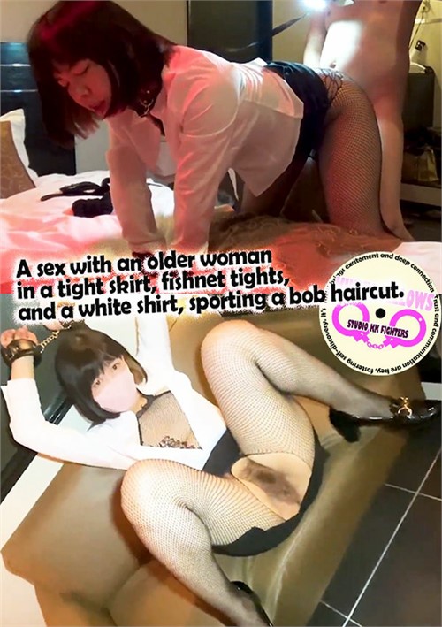 A A Sex With An Older Woman In A Tight Skirt, Fishnet Tightsnd A White Shirt, Sporting A Bob Haircut