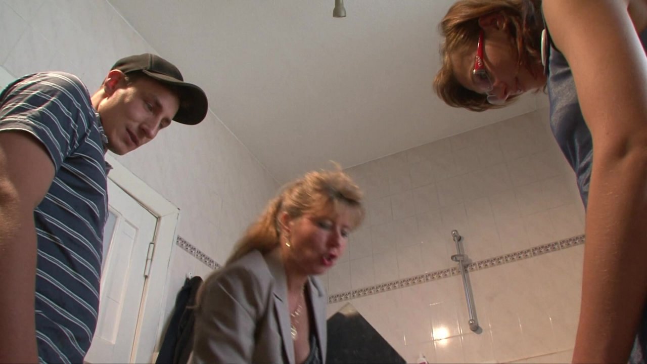 Brunette cutie bends over for hung stud